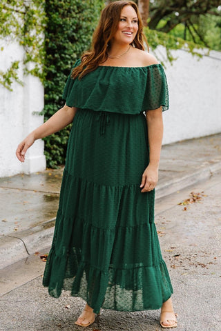 Plus Size Swiss Dot Off-Shoulder Tiered Dress - SwagglyLife Home & Fashion