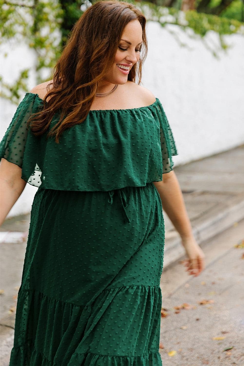 Plus Size Swiss Dot Off-Shoulder Tiered Dress - SwagglyLife Home & Fashion