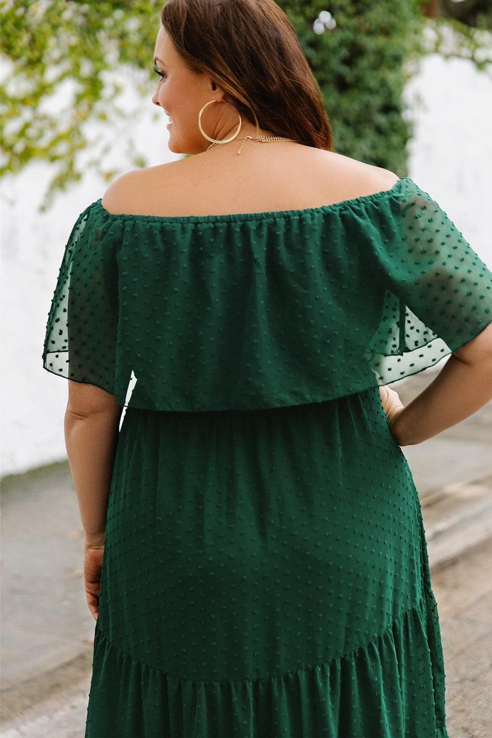 Plus Size Swiss Dot Off-Shoulder Tiered Dress - SwagglyLife Home & Fashion