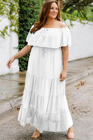 Plus Size Swiss Dot Off-Shoulder Tiered Dress - SwagglyLife Home & Fashion