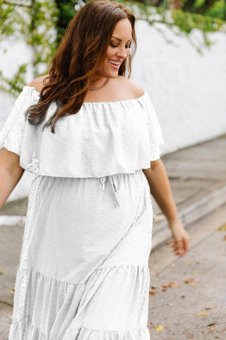 Plus Size Swiss Dot Off-Shoulder Tiered Dress - SwagglyLife Home & Fashion