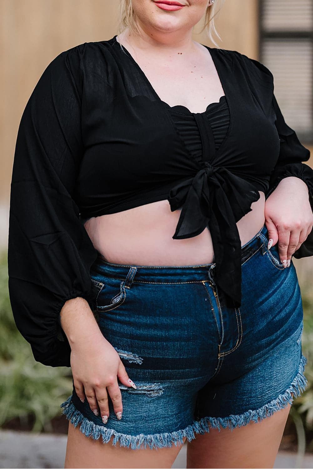 Plus Size Tie Front Crop Top - SwagglyLife Home & Fashion