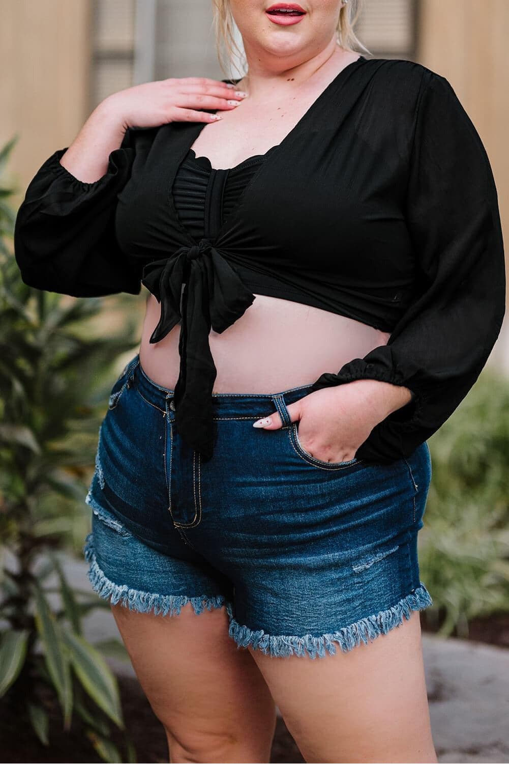 Plus Size Tie Front Crop Top - SwagglyLife Home & Fashion