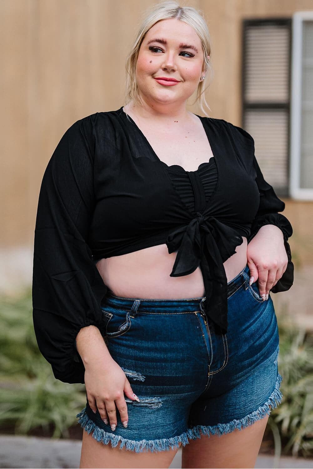 Plus Size Tie Front Crop Top - SwagglyLife Home & Fashion