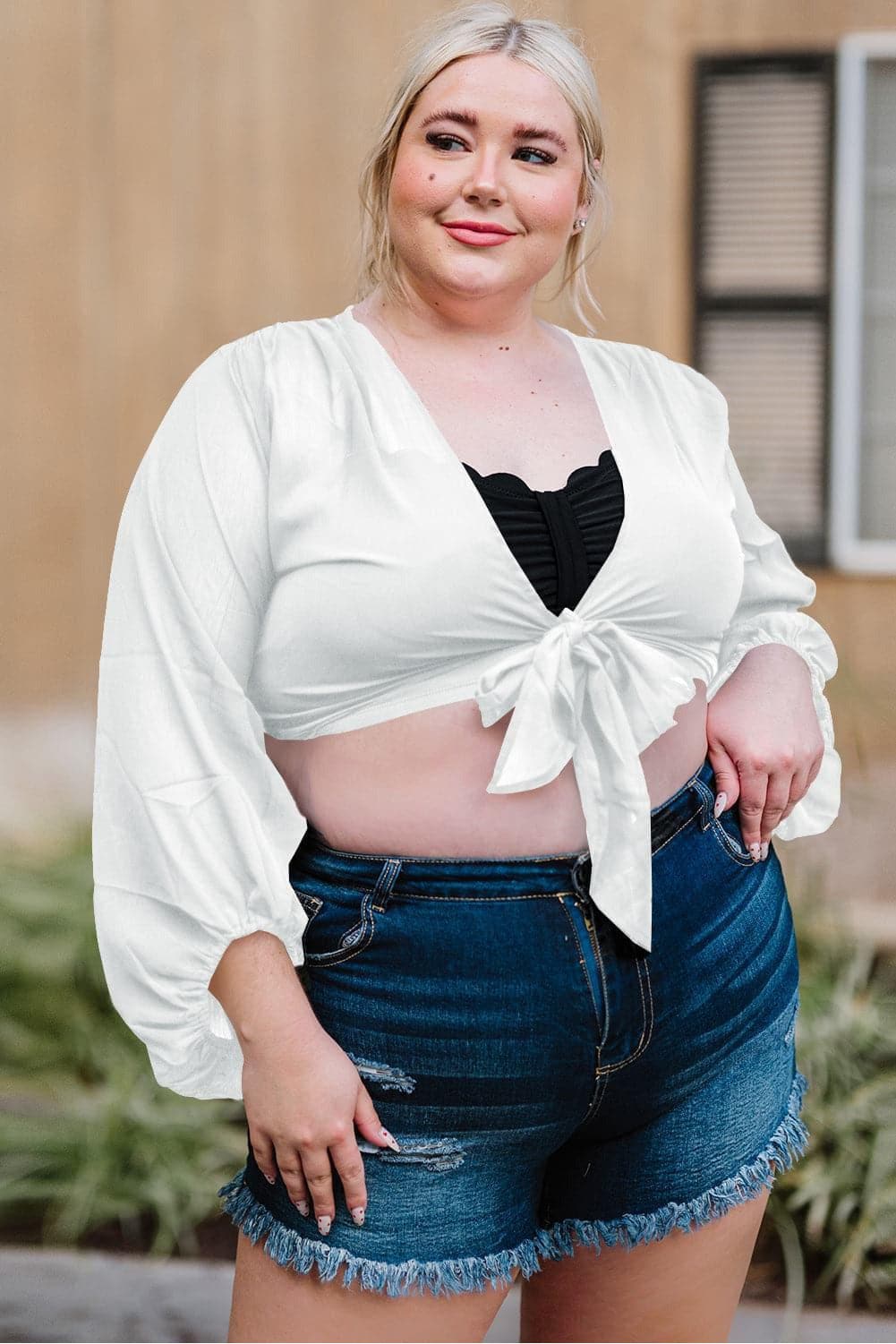 Plus Size Tie Front Crop Top - SwagglyLife Home & Fashion