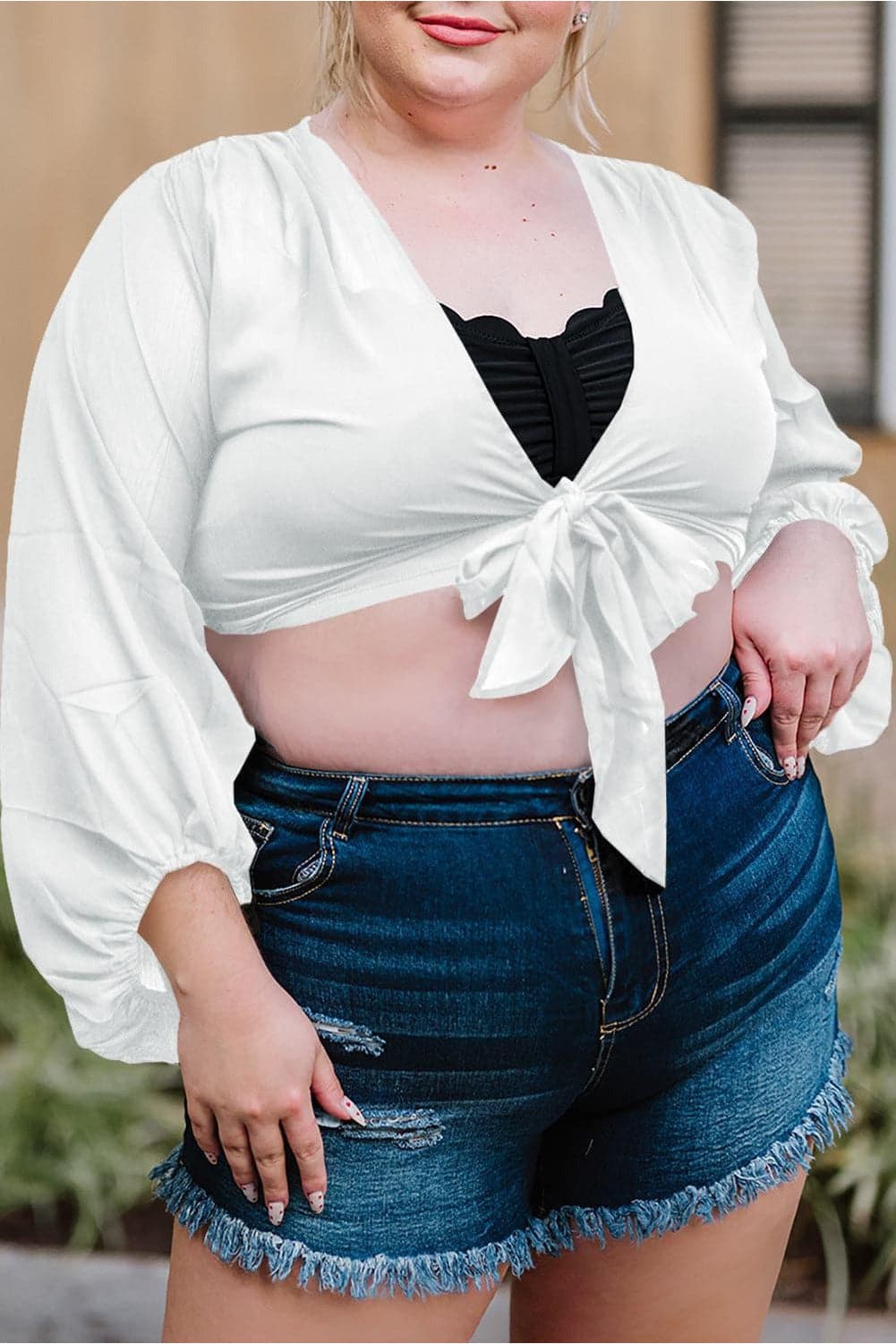 Plus Size Tie Front Crop Top - SwagglyLife Home & Fashion