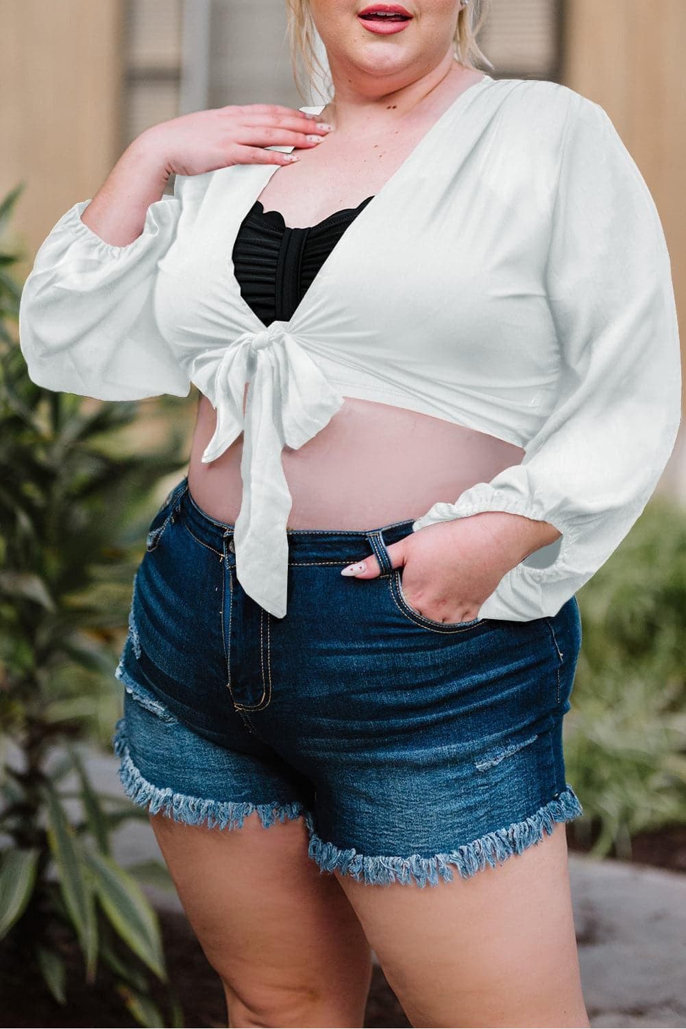 Plus Size Tie Front Crop Top - SwagglyLife Home & Fashion