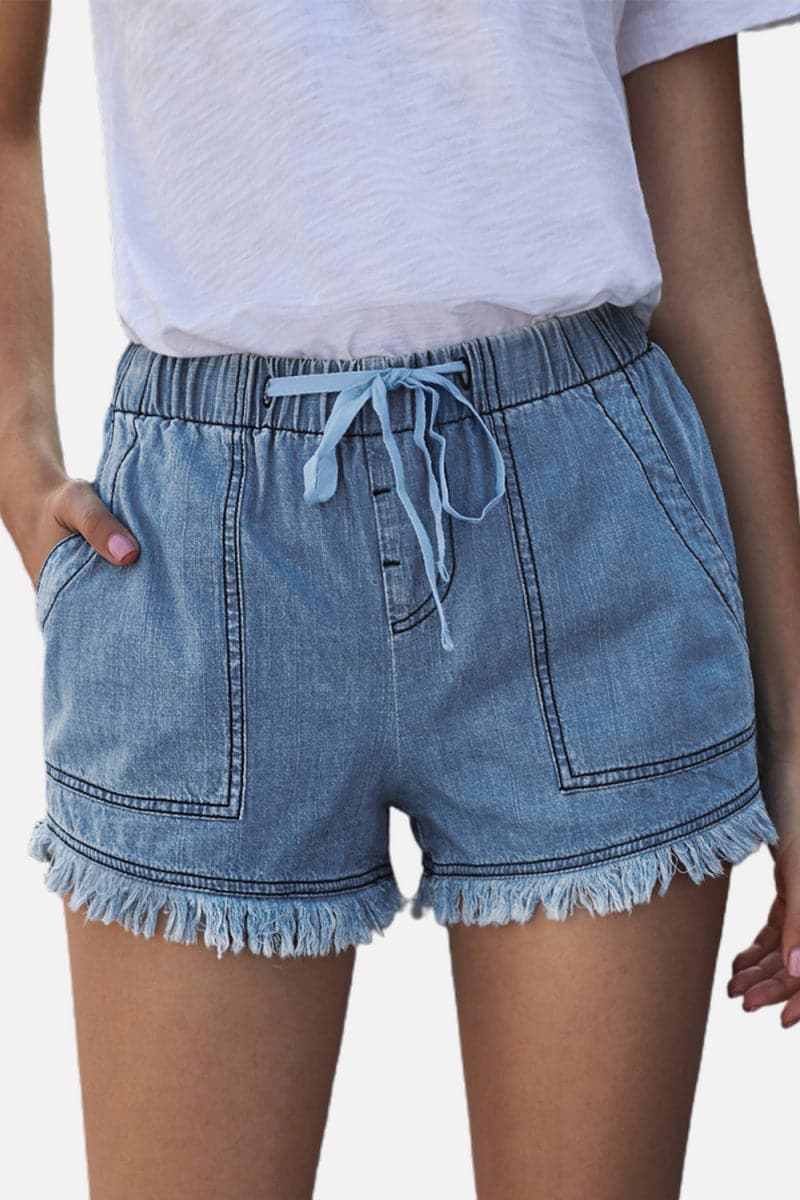 Pocketed Frayed Denim Shorts - SwagglyLife Home & Fashion