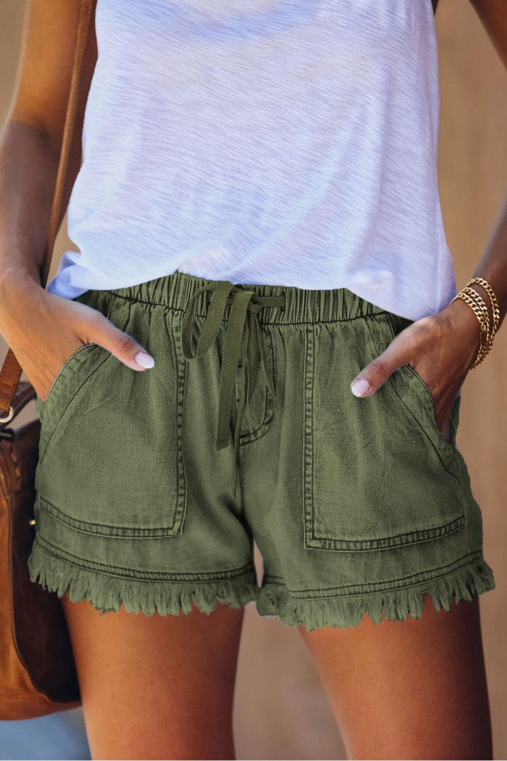 Pocketed Frayed Denim Shorts - SwagglyLife Home & Fashion