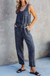 Pocketed Half Button Sleeveless Denim Jumpsuit - SwagglyLife Home & Fashion