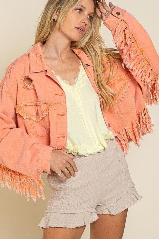 POL Fringe Distressed Crop Denim Jacket, 2 Colors - SwagglyLife Home & Fashion