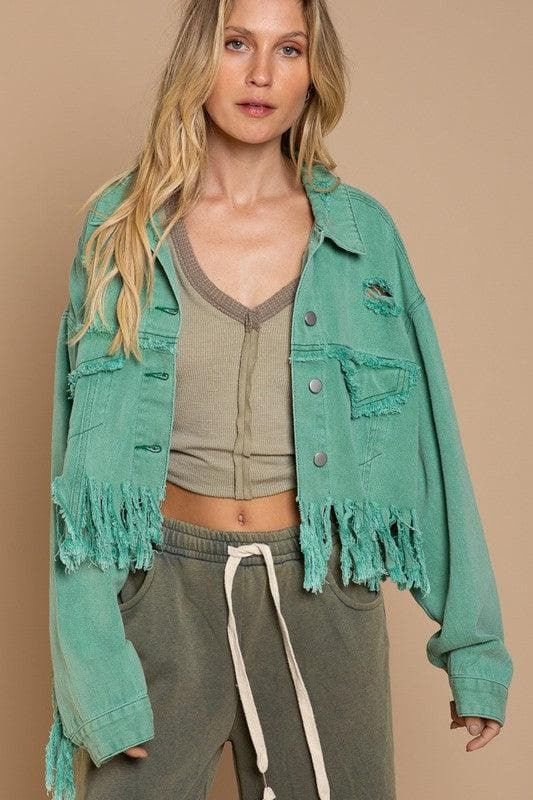 POL Fringe Distressed Crop Denim Jacket, 2 Colors - SwagglyLife Home & Fashion