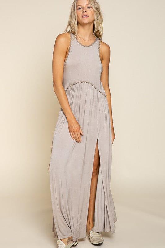 POL Stone Washed Side Slit Cut Out Maxi Dress - SwagglyLife Home & Fashion