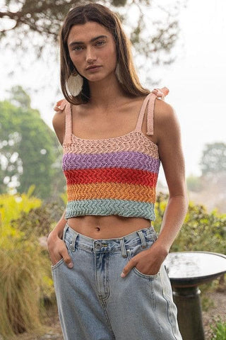 POL Tie-shoulder Sweater Crop Tank Top - SwagglyLife Home & Fashion