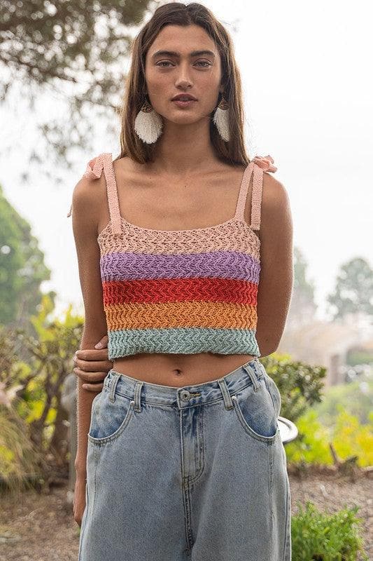 POL Tie-shoulder Sweater Crop Tank Top - SwagglyLife Home & Fashion