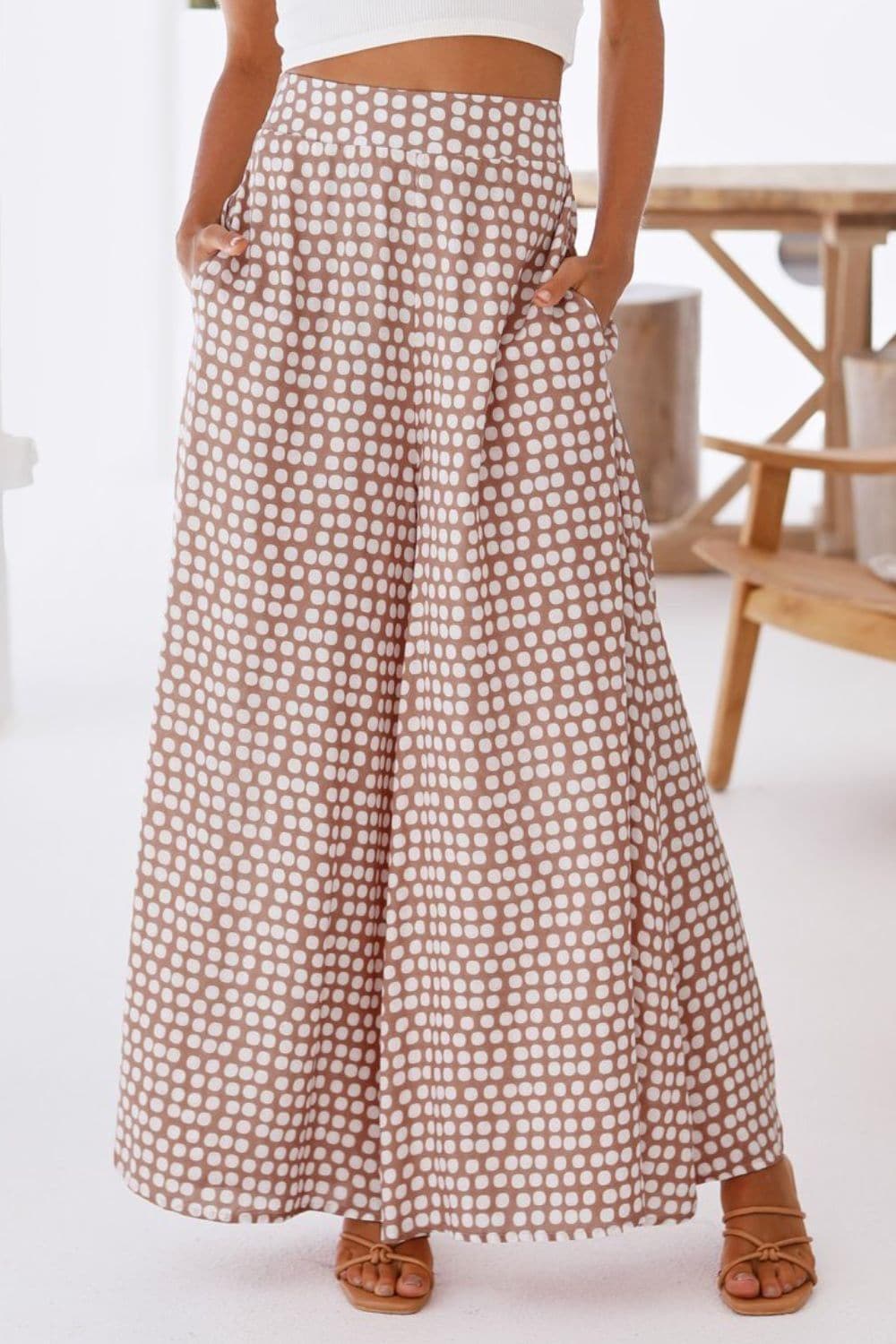 Polka Dot High Waist Wide Leg Pants with Pockets - SwagglyLife Home & Fashion