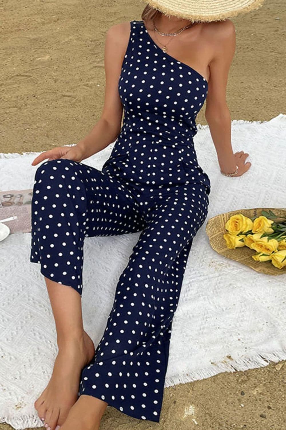 Polka Dot One-Shoulder Jumpsuit - SwagglyLife Home & Fashion