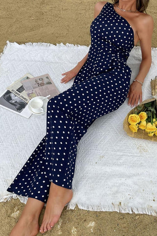 Polka Dot One-Shoulder Jumpsuit - SwagglyLife Home & Fashion