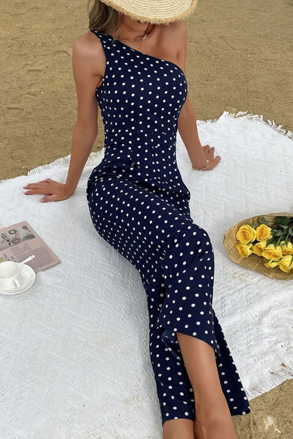 Polka Dot One-Shoulder Jumpsuit - SwagglyLife Home & Fashion