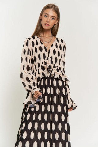 Polka Dot Ruffled Long Sleeve Pleated Maxi Dress - SwagglyLife Home & Fashion