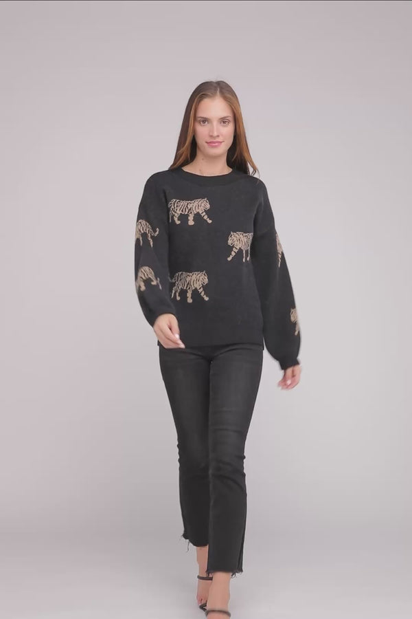 BiBi Tiger Prowl Pattern Sweater, Jade