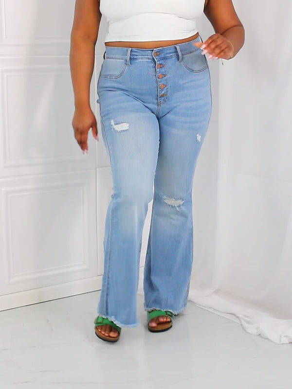 Vibrant M.i.U Full Size Jess Button Flare Jeans