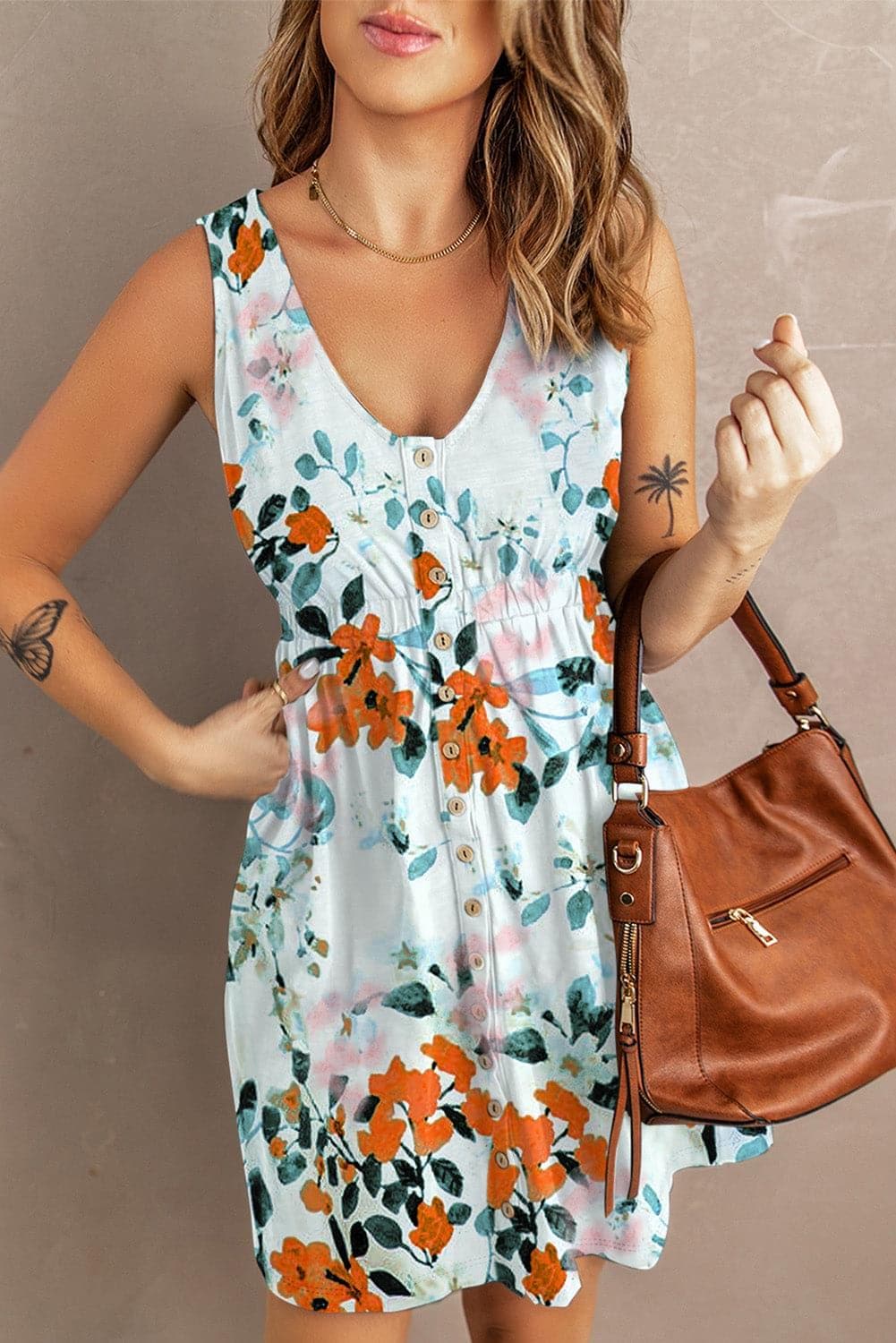 Printed Button Down Sleeveless Magic Dress - SwagglyLife Home & Fashion