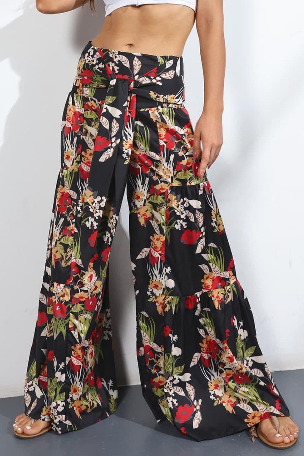 Printed High-Rise Tied Culottes Pants - SwagglyLife Home & Fashion