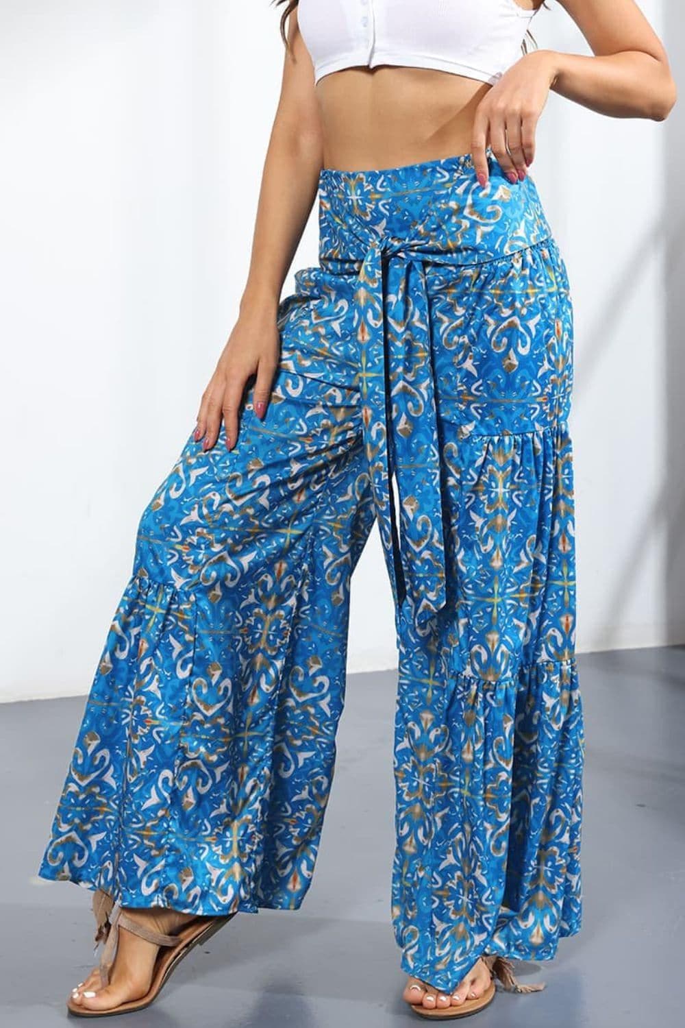 Printed High-Rise Tied Culottes Pants - SwagglyLife Home & Fashion