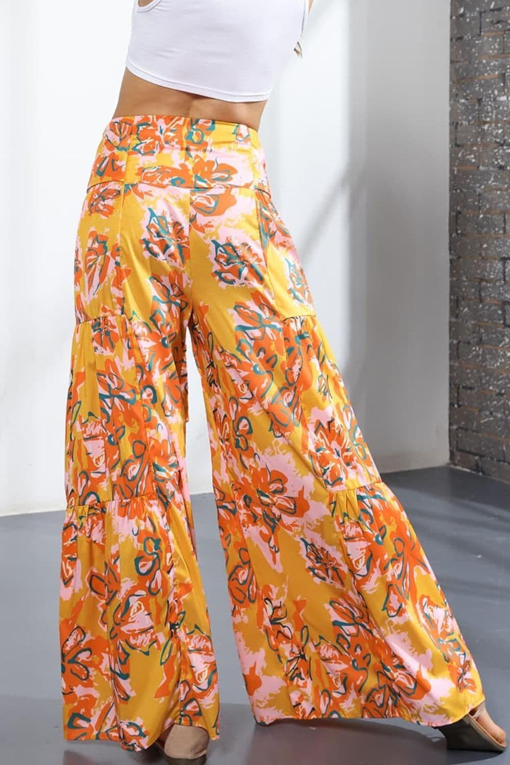 Printed High-Rise Tied Culottes Pants - SwagglyLife Home & Fashion