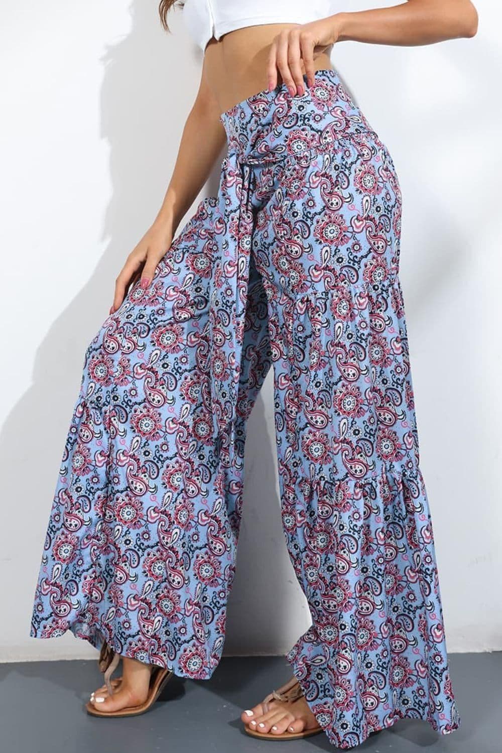 Printed High-Rise Tied Culottes Pants - SwagglyLife Home & Fashion