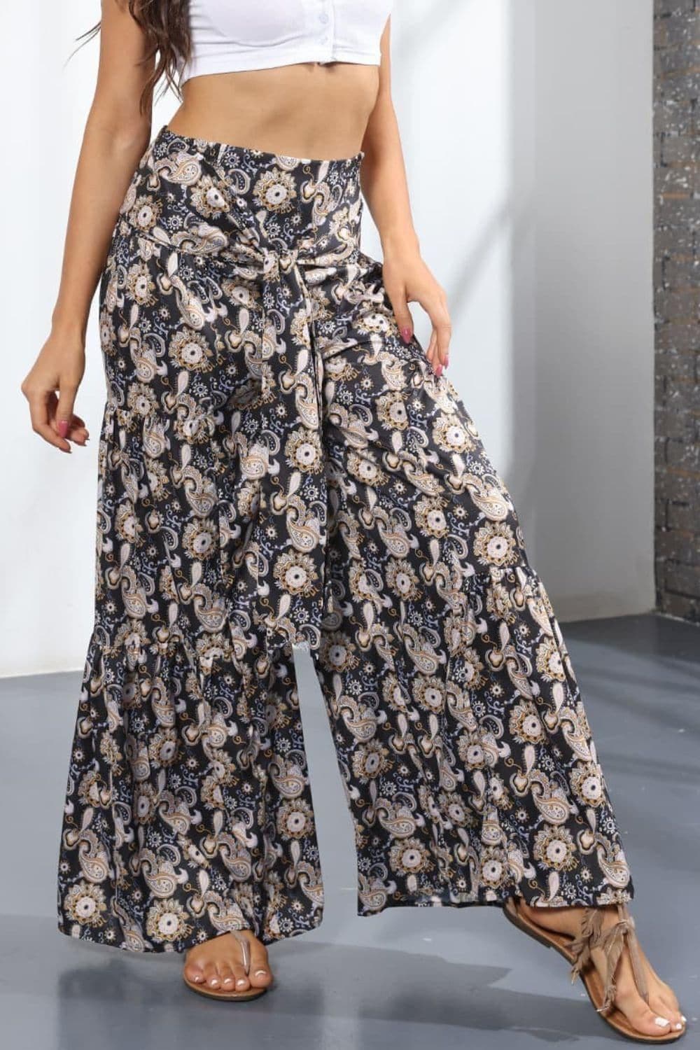 Printed High-Rise Tied Culottes Pants - SwagglyLife Home & Fashion