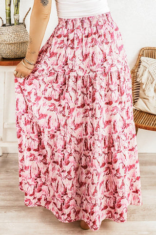 Printed Smocked Waist Maxi Skirt, Carnation Pink - SwagglyLife Home & Fashion