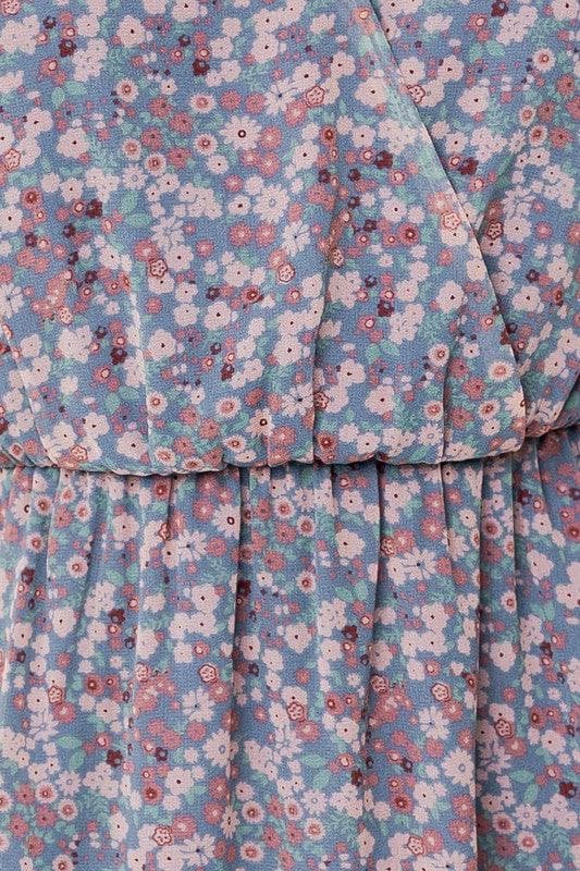 Puff Sleeve Faux Wrap Mini Dress With Ruffle - SwagglyLife Home & Fashion