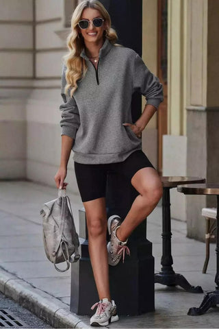 Quarter Zip Dropped Shoulder Sweatshirt - SwagglyLife Home & Fashion