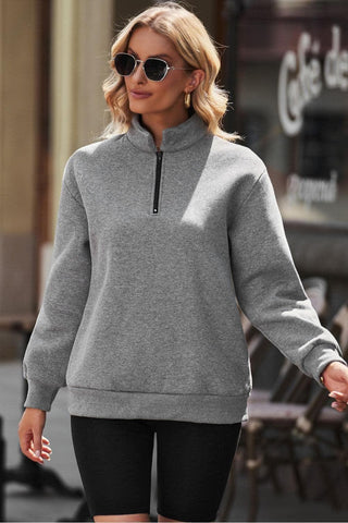 Quarter Zip Dropped Shoulder Sweatshirt - SwagglyLife Home & Fashion