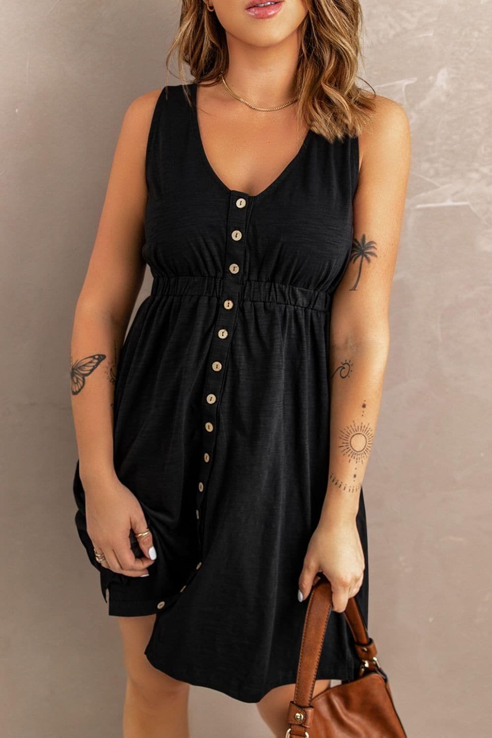 Sleeveless Button Down Mini Magic Dress - SwagglyLife Home & Fashion