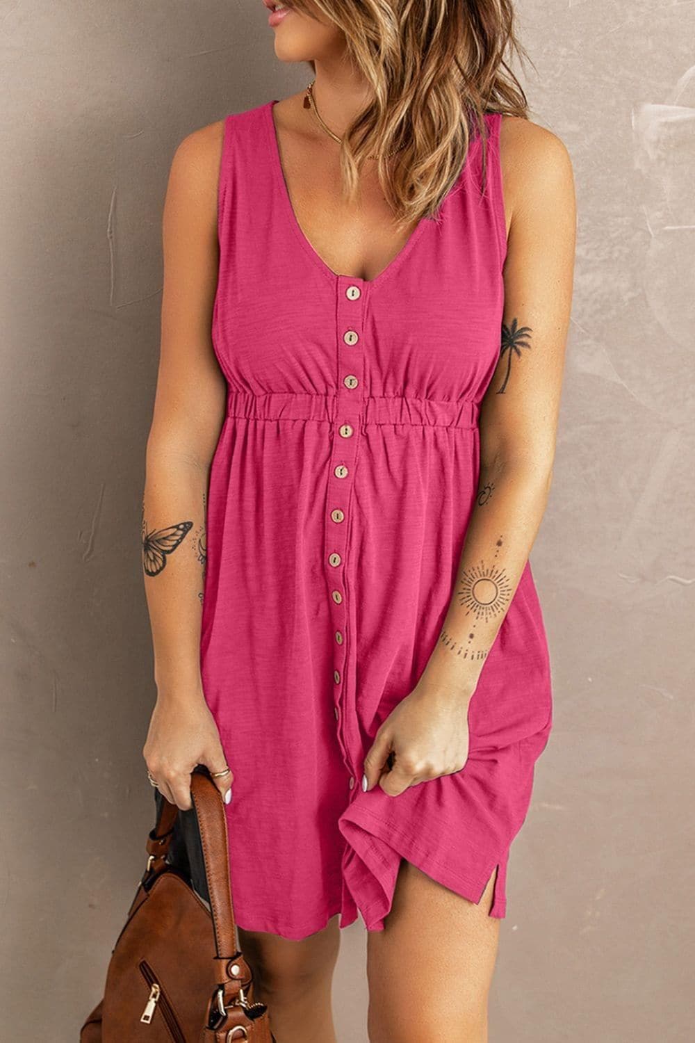 Sleeveless Button Down Mini Magic Dress - SwagglyLife Home & Fashion