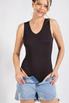 Rae Made Butter V Neck Sleeveless Bodysuit, Black - SwagglyLife Home & Fashion