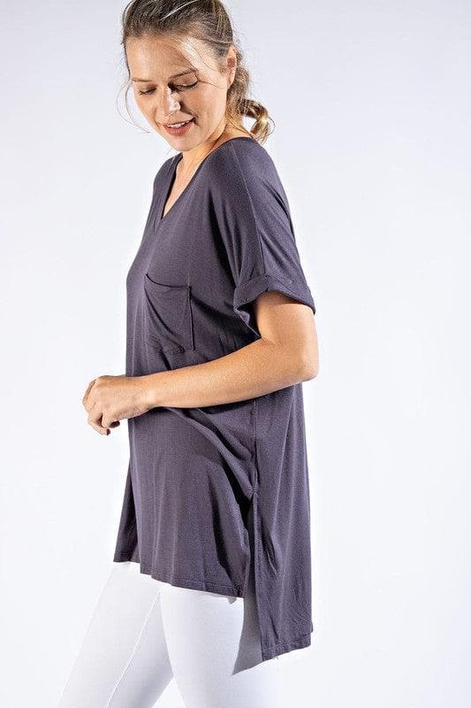 RAE MODE V Neck Basic High-Low Hem Top - SwagglyLife Home & Fashion