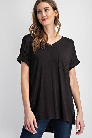 RAE MODE V Neck Basic High-Low Hem Top - SwagglyLife Home & Fashion