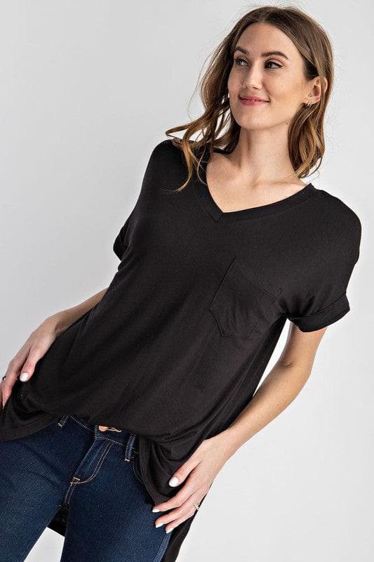 RAE MODE V Neck Basic High-Low Hem Top - SwagglyLife Home & Fashion