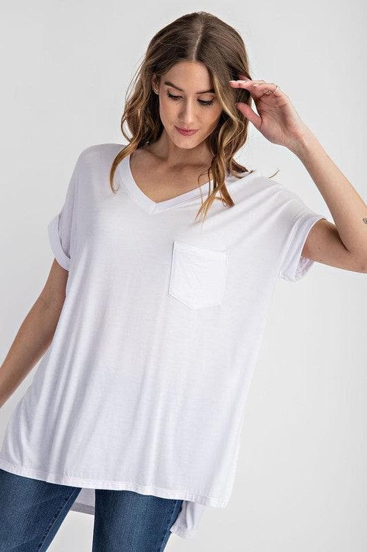 RAE MODE V Neck Basic High-Low Hem Top - SwagglyLife Home & Fashion