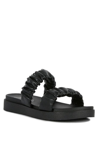 RAG & Co. Faux Leather Ruched Strap Platform Sandals - SwagglyLife Home & Fashion