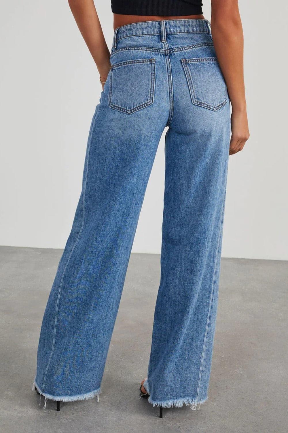 Raw Hem Wide Leg Jeans with Pockets - SwagglyLife Home & Fashion