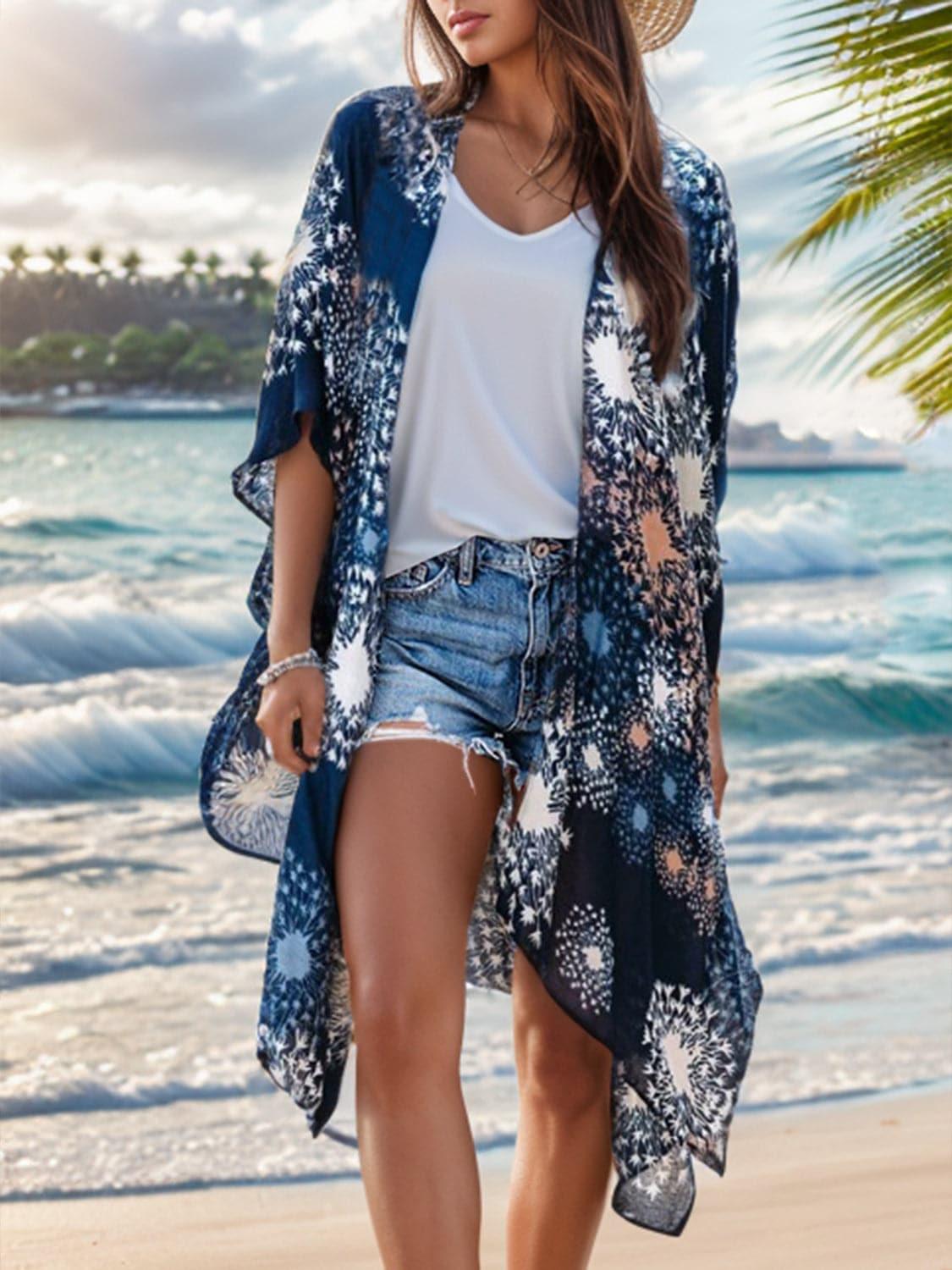 Ready for Sun Printed Open Front Cover-Up - SwagglyLife Home & Fashion