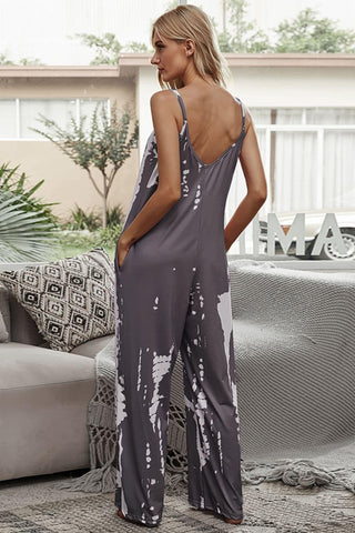 Tie-Dye Spaghetti Strap Jumpsuit with Pockets - SwagglyLife Home & Fashion