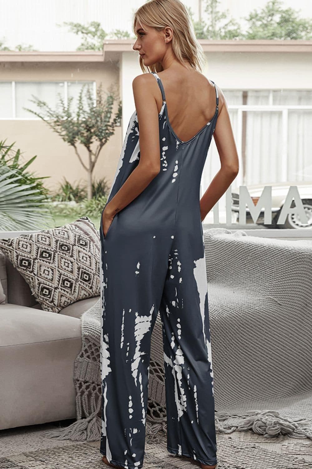 Tie-Dye Spaghetti Strap Jumpsuit with Pockets - SwagglyLife Home & Fashion