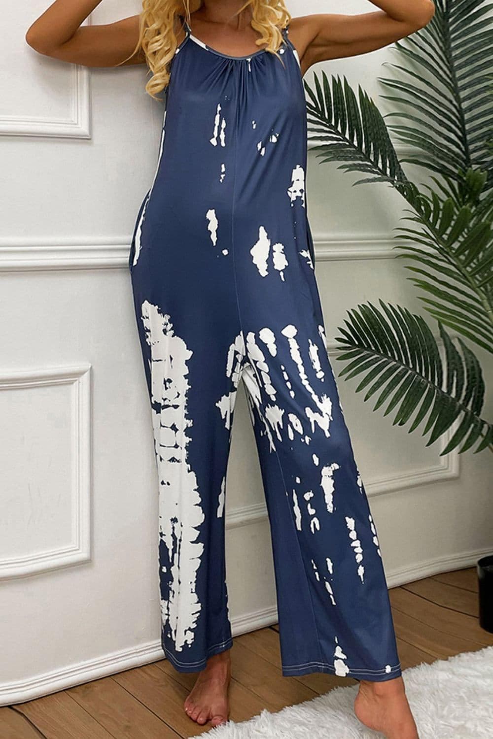 Tie-Dye Spaghetti Strap Jumpsuit with Pockets - SwagglyLife Home & Fashion