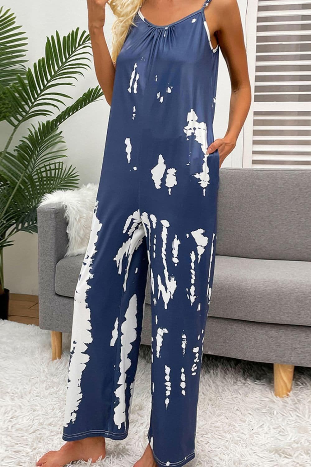 Tie-Dye Spaghetti Strap Jumpsuit with Pockets - SwagglyLife Home & Fashion